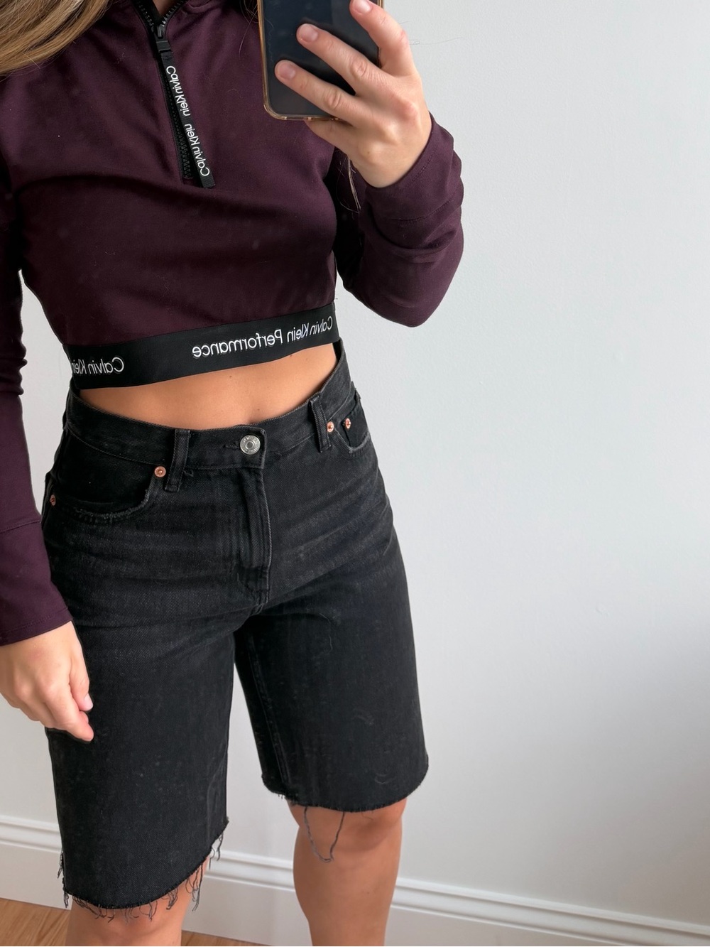 Mango Black Denim Bermuda Shorts
